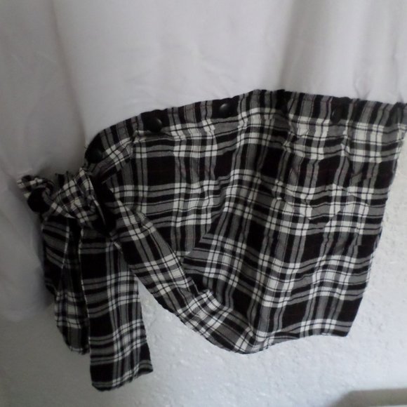 Zara Oversized White Plaid Asymmetrical Tee M - Picture 4 of 5